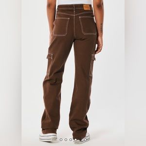 High rise brown cargo vintage stretch dad jeans